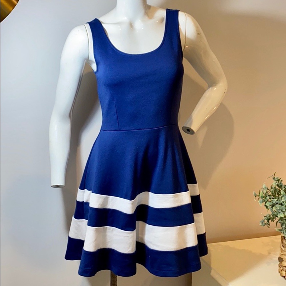 Navy Blue With White Stripes Casual Dress - Picture 2 of 4
